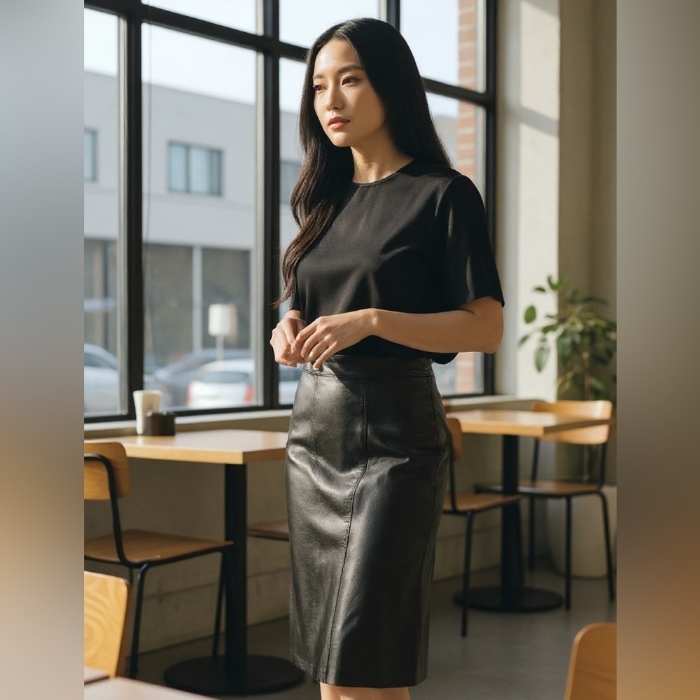 Black Leather Skirt -Date Night - office - Size S